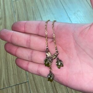 Gold and Green Leaf Charm Necklace